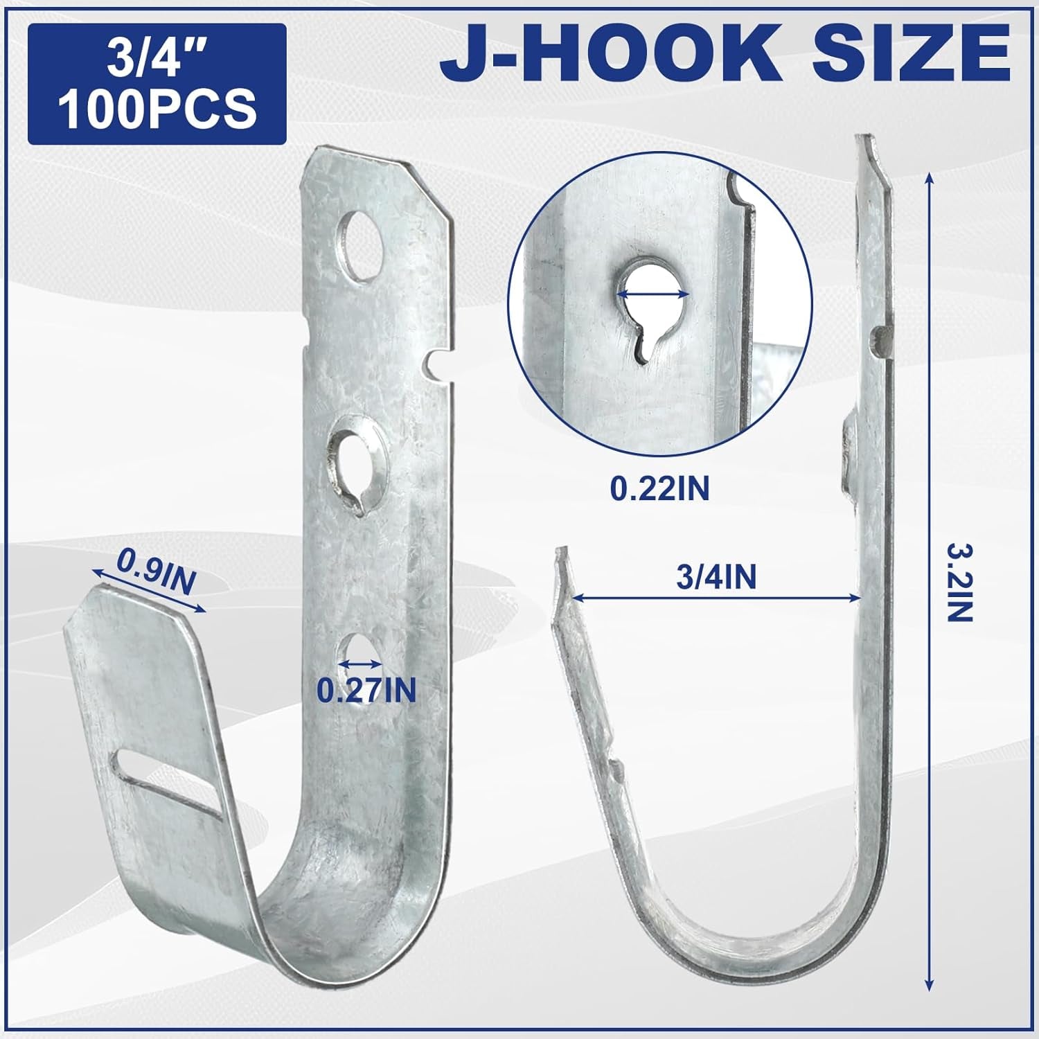 100 Pcs Heavy Duty J-Hook Cable Supports, Galvanized Steel Wall Hooks
