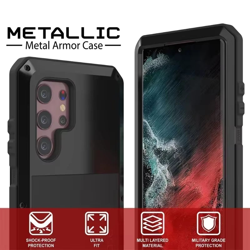 Case for Samsung S26 S25 S24 Ultra plus Note 20 Ultra Case Heavy Duty Protection Doom Armor Metal Aluminum Phone Luxury Cover