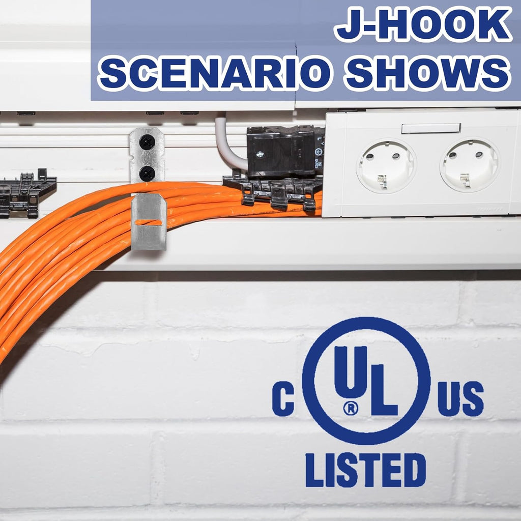 100 Pcs Heavy Duty J-Hook Cable Supports, Galvanized Steel Wall Hooks