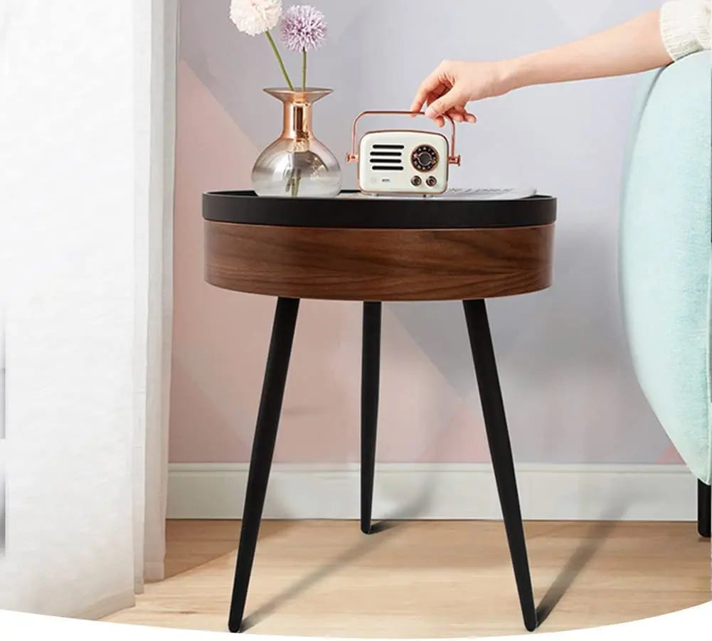Formwell STK18 Bed Side Table Small Coffee Table with Storage Barrel, Surrounding Edge Top with Metal Legs, Large Storage Space