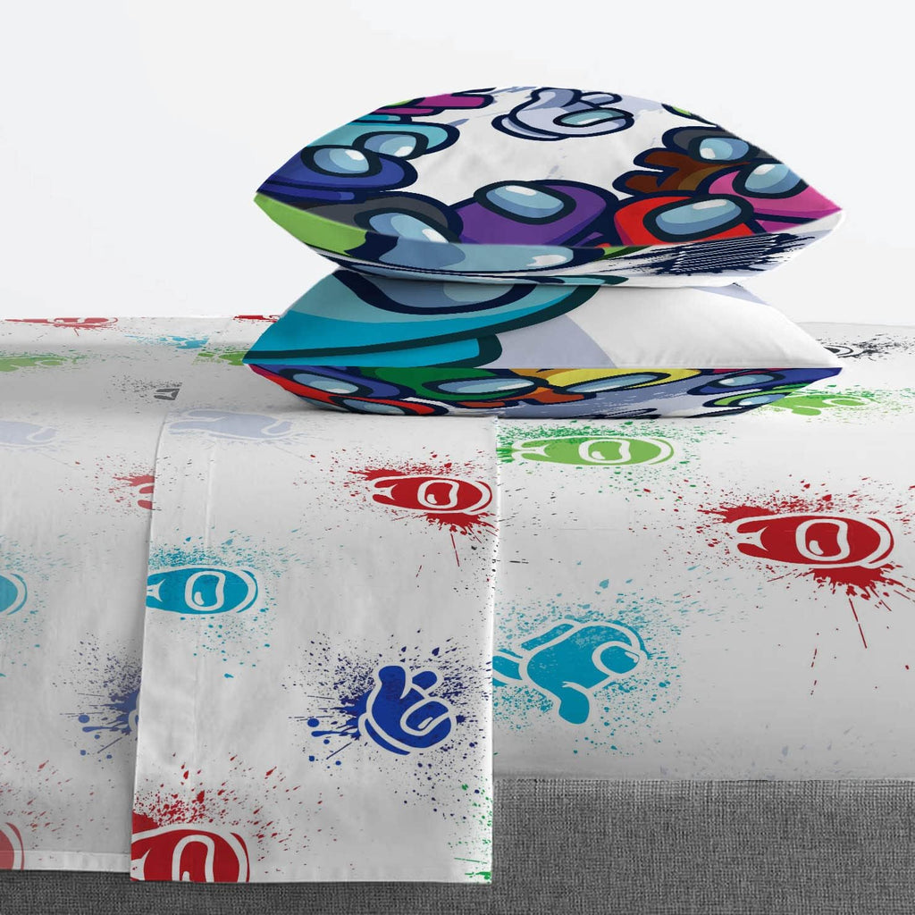 among Us Space Splatter 5 Piece Full Size Bed Set - Includes Comforter & Sheet Set - Super Soft Fade Resistant Microfiber (Official among Us Product)