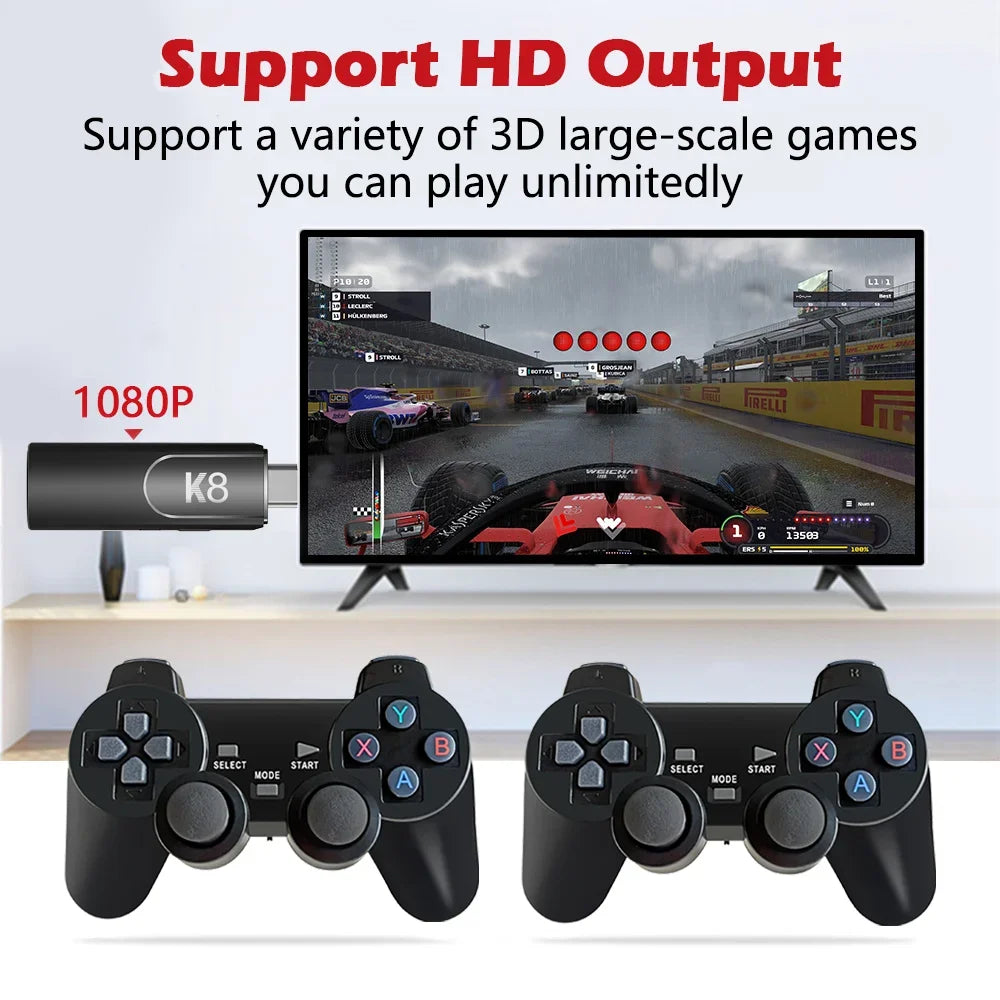 K8 Game Stick 64G 4K HD Video Game Console 40+Simulators Dual Wireless 2.4G Controller Retro Console 10000 Games for Kids Gift