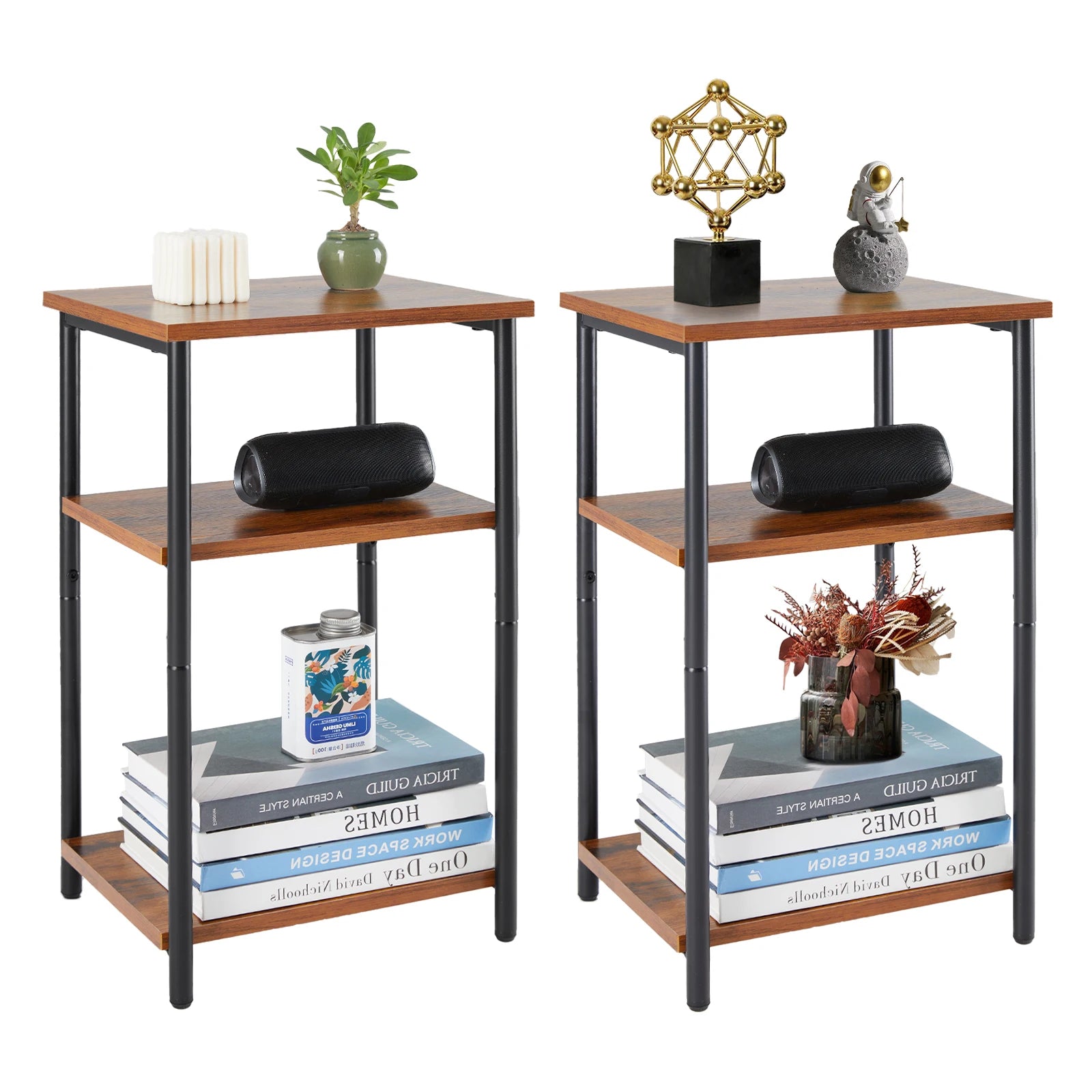 2/3-Tier End Table Side Tables with Adjustable Feet Small Nightstand Steel Frame Space-Saving for Bedroom Living Room Office