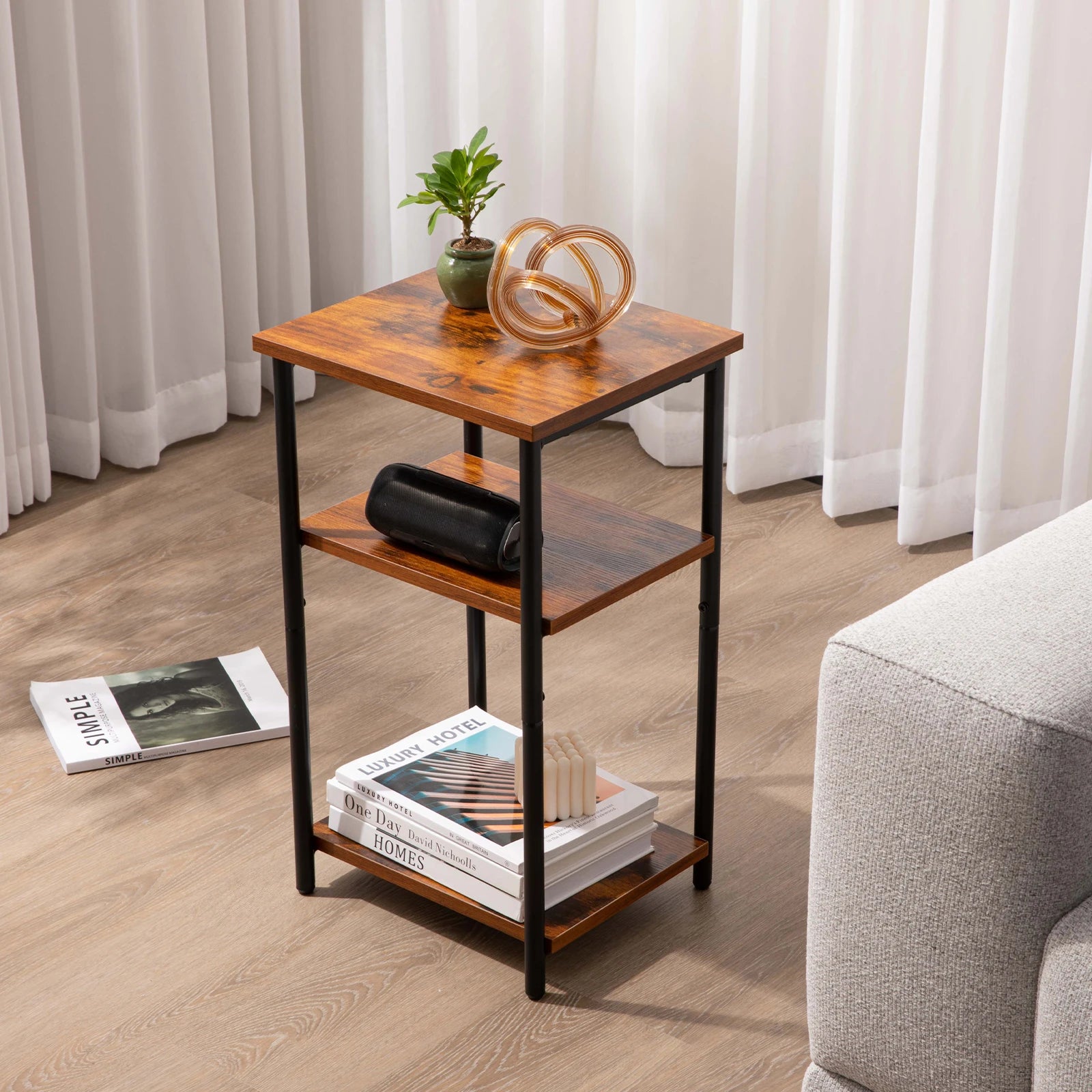 2/3-Tier End Table Side Tables with Adjustable Feet Small Nightstand Steel Frame Space-Saving for Bedroom Living Room Office