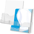 2Pcs Acrylic Brochure Holder Clear Flyer Holder Brochure Display Stand with Business Card Holder for Magazine Journals Booklets