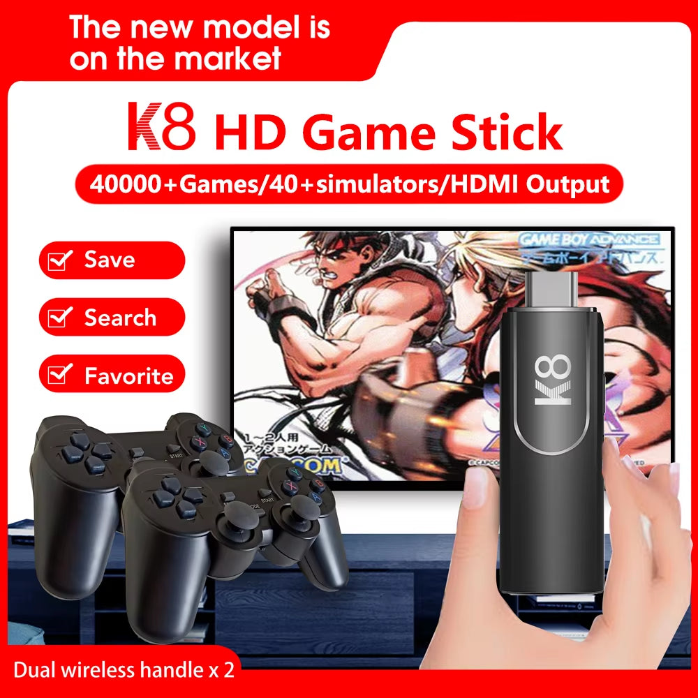 USA STOCK K8 Game Stick 40000+ Classic Games HD Output Gaming Player 2.4Ghz Wireless Controller Retro Home Video Game Console