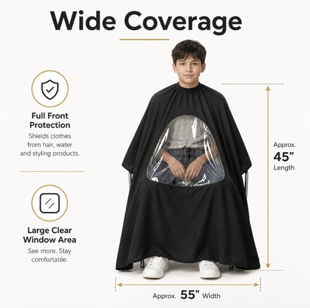 Hair Cutting Cape with Viewing Window Barber Salon Haircut Drape Client Cape